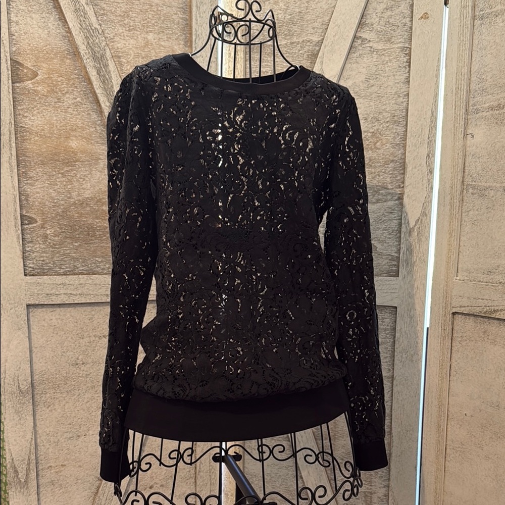 Theory Black Lace Long Sleeve Top